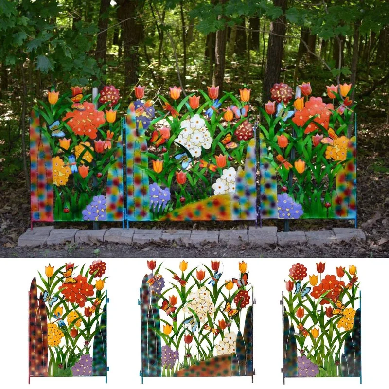 Creative Coated Steel Decorative Garden Fence Panel Color Metal Three Panel Butterfly Garden Screen Backyard Outdoor Landscape