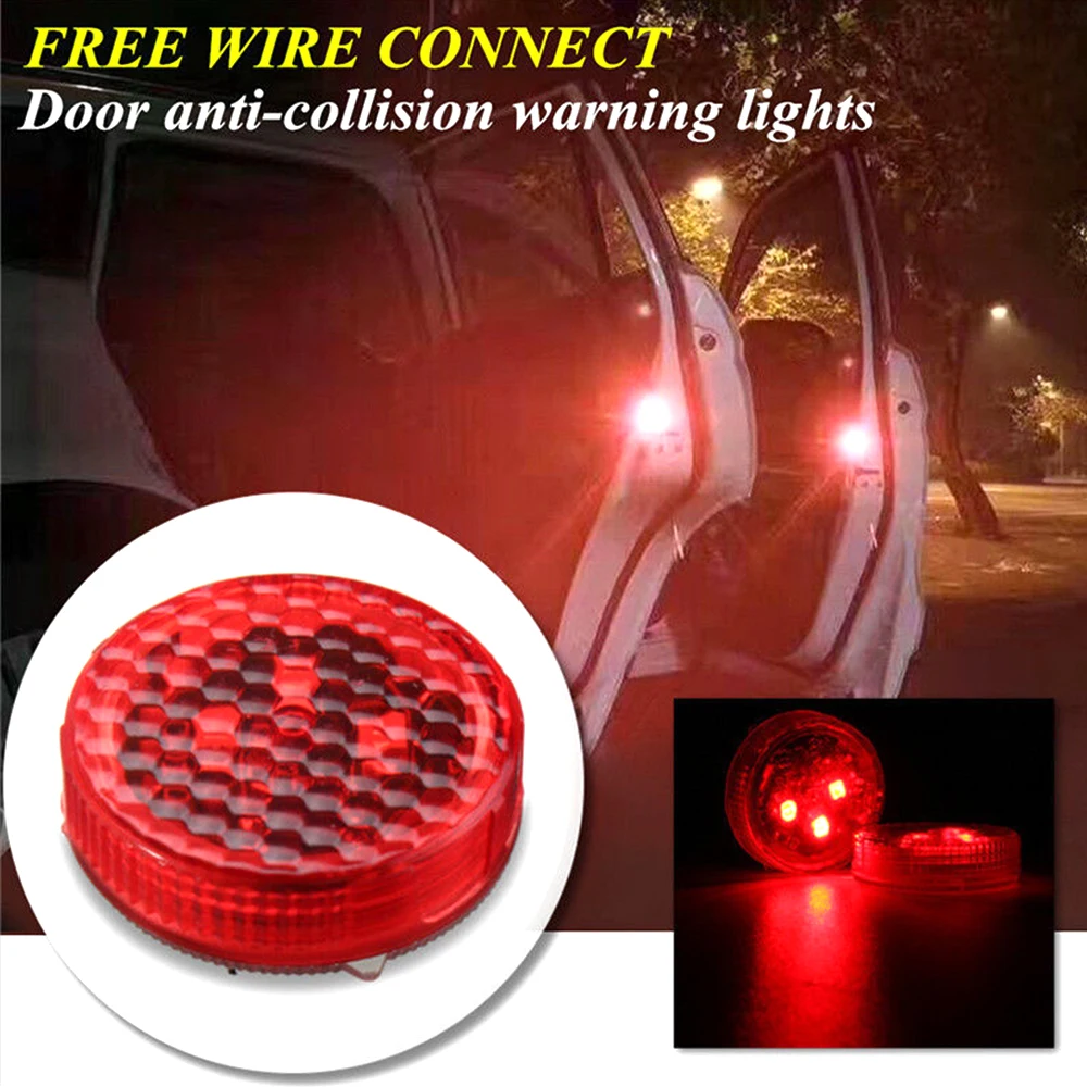 

2Pcs Car Door Opened Warning Light Flash Caution Signal Lamp 28.2mm*11.9mm Red Wireless Anti-collid Accessories Universal