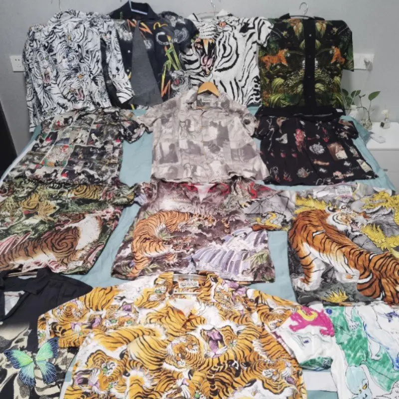 Summer WACKO MARIA Shirt Dragon Tiger Pattern Short Sleeve Tops Casual Cardigan Hawaiian Shirts for Men Women
