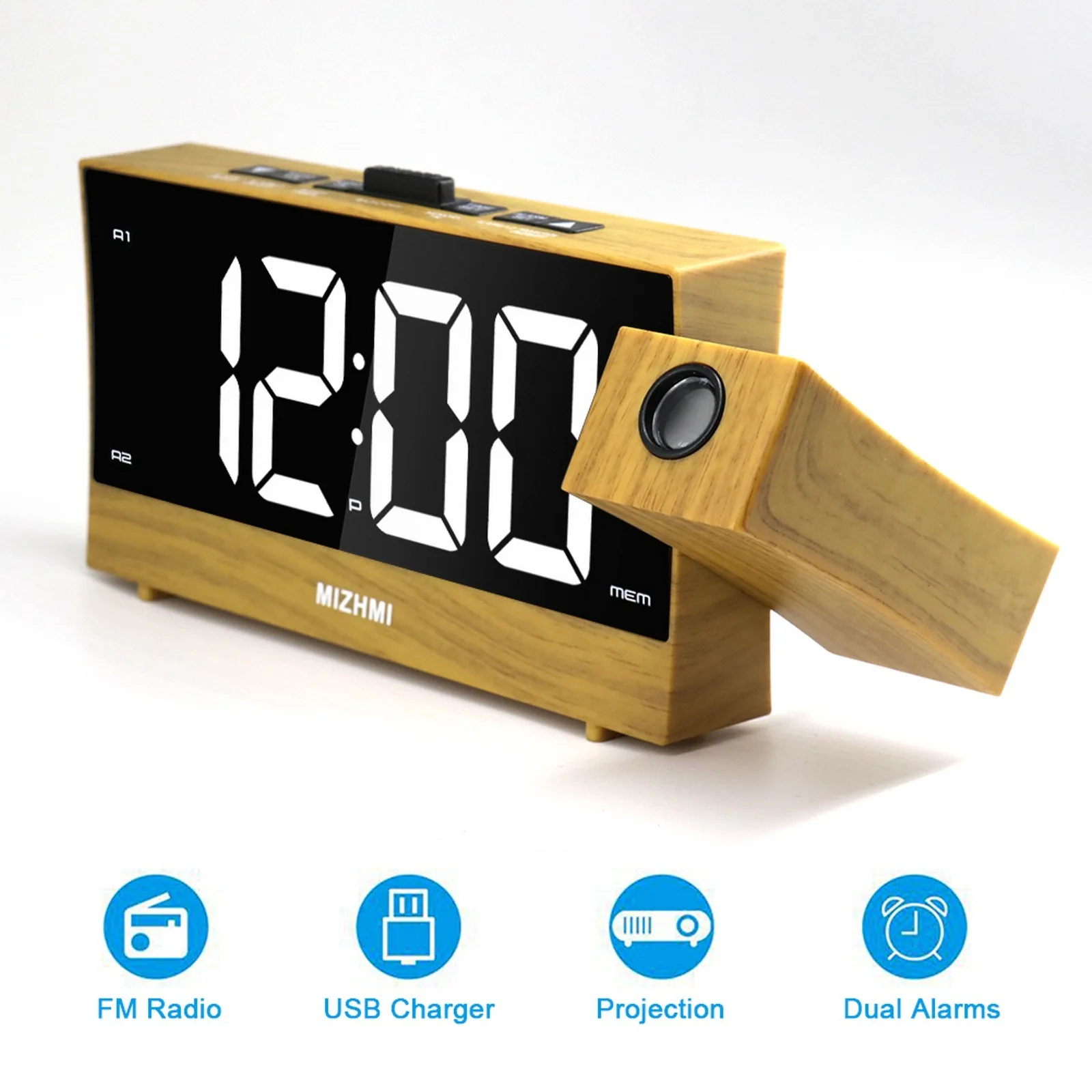 

LED Digital Alarm Clock Watch Table Electronic Desktop Clocks USB Wake Up FM Radio Time Projector Snooze Function