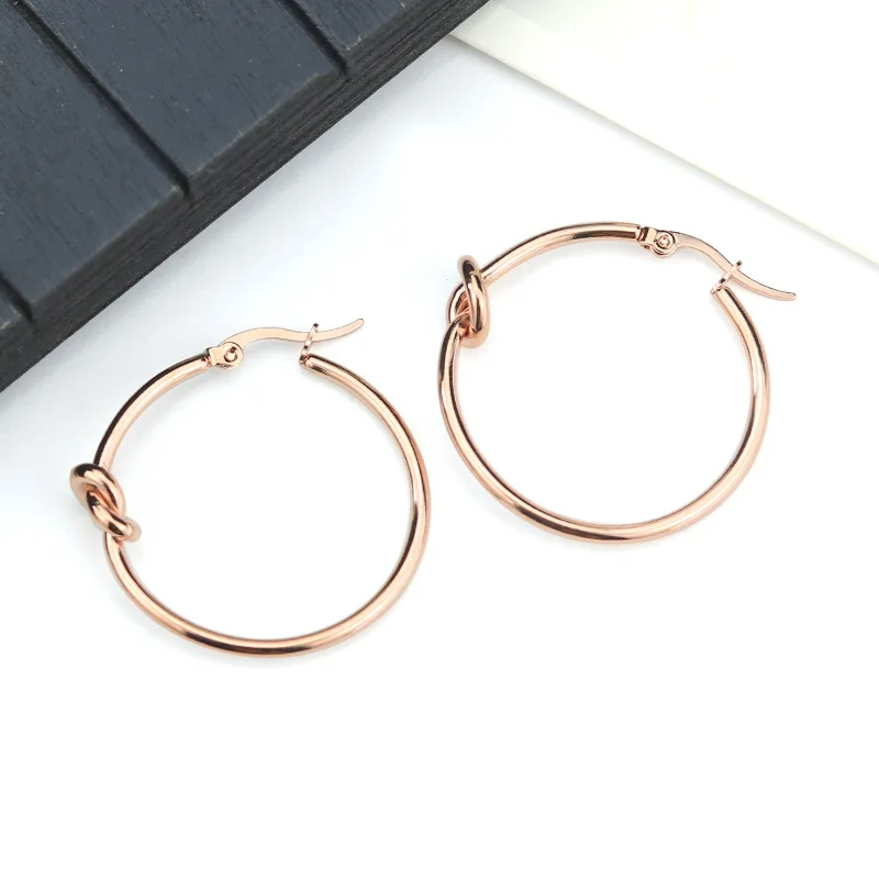 Dropshipping Korea Fashion Knotted Original Earrings Women Stainless Steel Round  East Gate Jewelry Wholesale