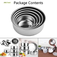 5pcs 1012141618cm mixing stainless steel food storage bowls fresh keeping boxes with 5 lids set tableware kitchen tools