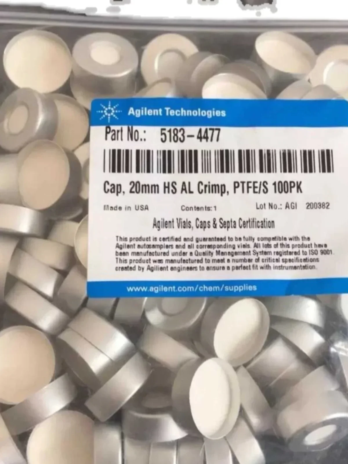 Колпачок для впрыска Agilent headspace 5183-4477 зажим 20 мм фаза пара PFTE силиконовая