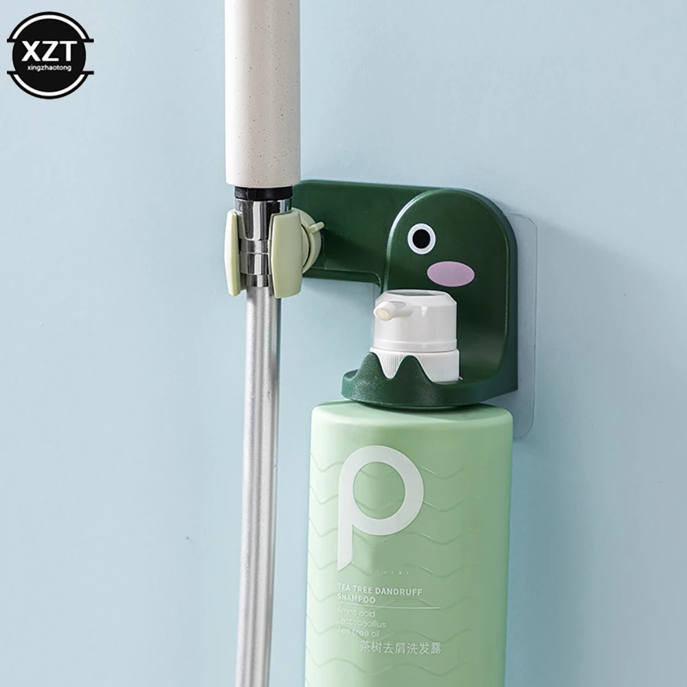 New Wall Mounted Shower Nozzle Bracket With Soap Dispenser Bottle Holder Adhesive Rotating Spray Rack Bathroom Storage Tool