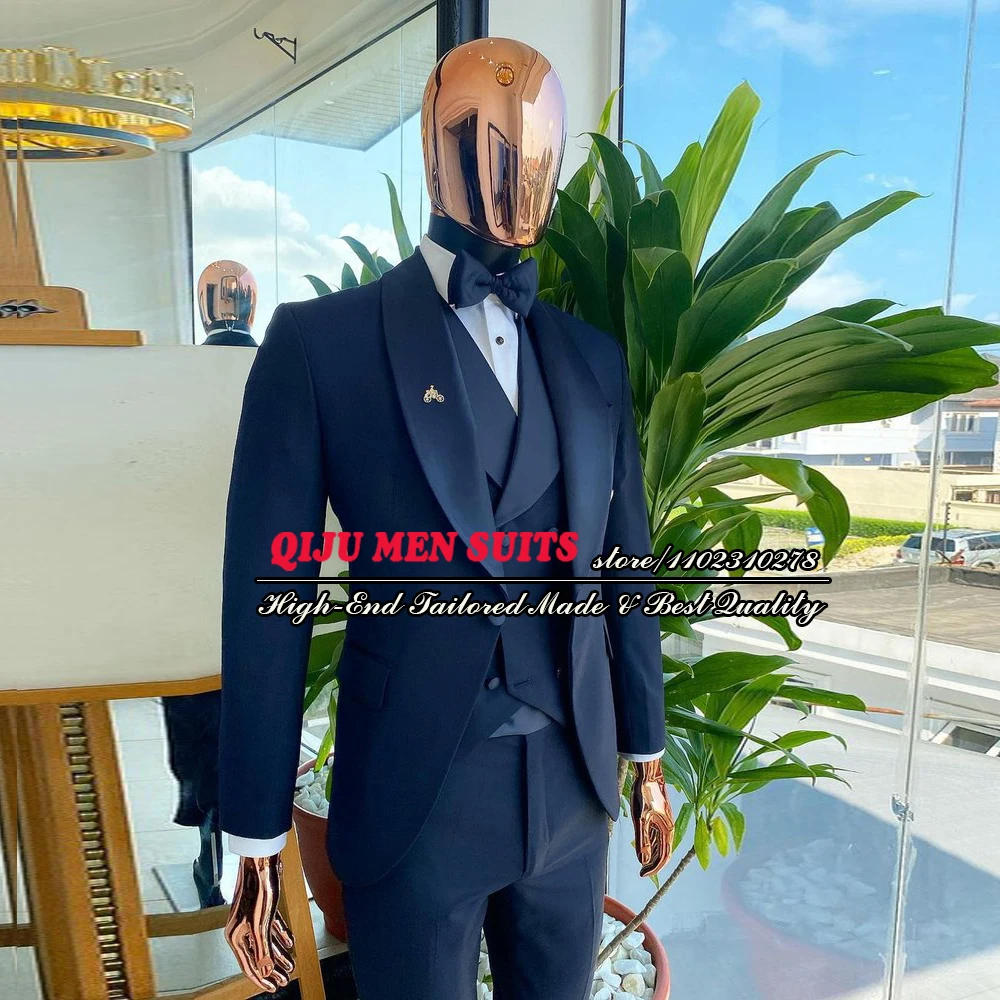 

Navy Blue Busness Suits Men Smart Casual Evening Dinner Party Tuxedo Tailor-Made Groom Wedding Blazer Set Male Fashion Dress
