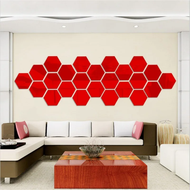 

10 Pc 3D Hexagon Acrylic Mirror Wall Stickers DIY Art Wall Decor Stickers Living Room Aisle Mirror Gold And Silver Home Decor