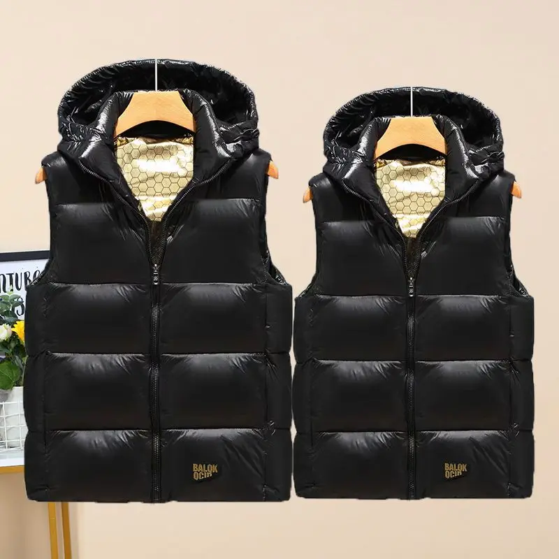 

Новая Корейская версия для мужчин и женщин черное и Золотое короткое пальто с капюшоном трендовая уличная парная Толстая жилетка теплая куртка