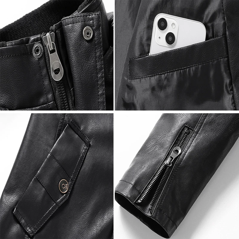 Куртка мужская средней длины из искусственной кожи модная мотоциклетная куртка