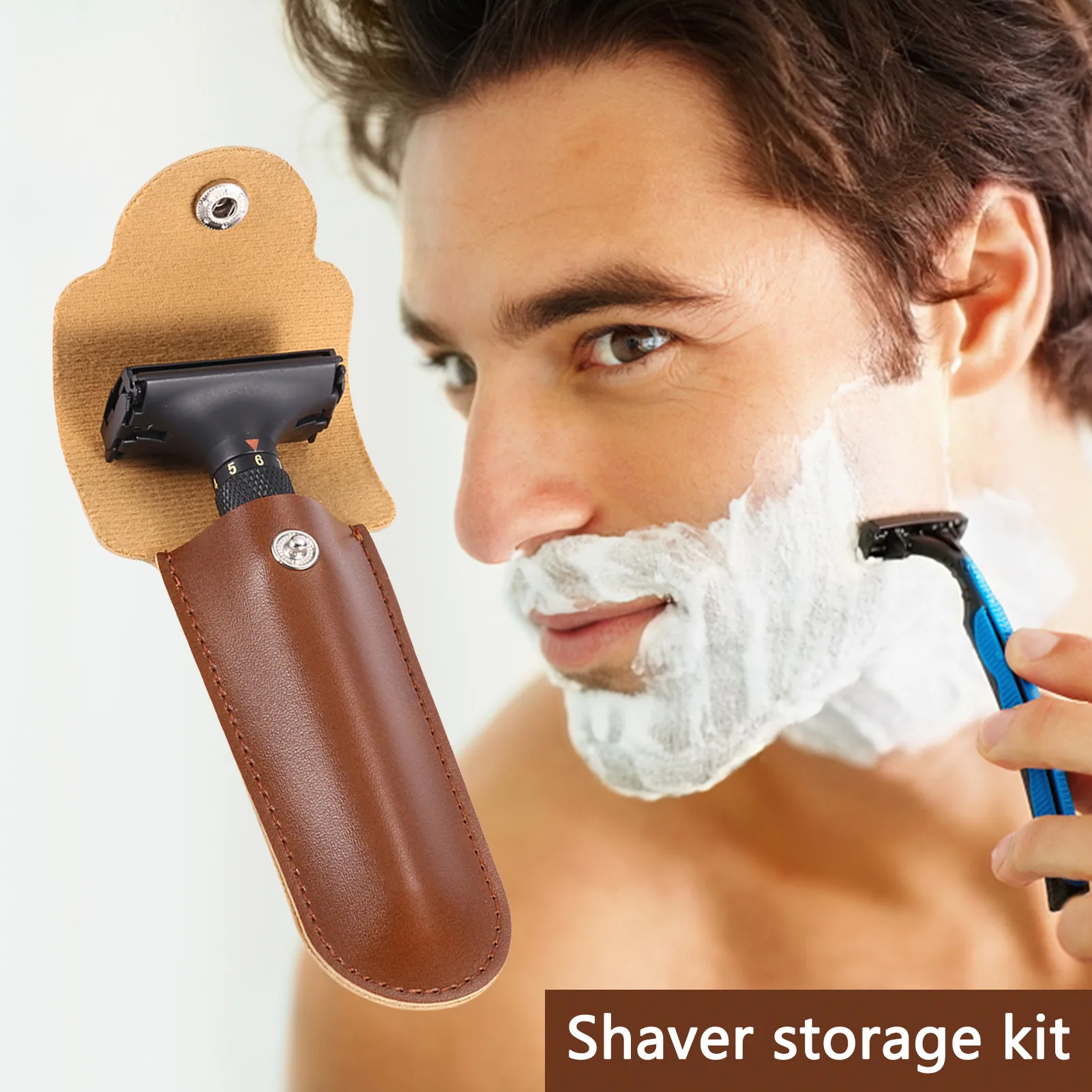 

Leather Razor Case Portable Straight Razor Head Protection Shaving Accessories Personal Care Essentials Portable PU Razor