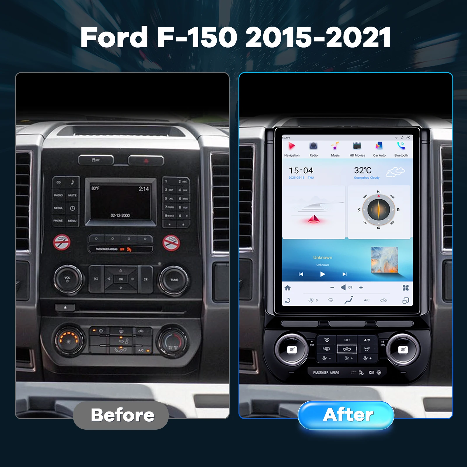 Фото 12,1-дюймовый экран в стиле Tesla для Ford F150 2015-2021, Snapdragon 665, беспроводной CarPlay, QLED, DSP, 8+128 ГБ, камера №4