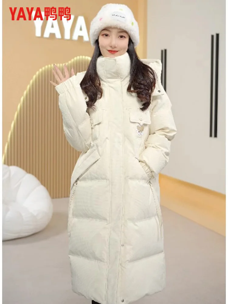 Duck Green Slim fit Long down Jacket 2024 New Winter Korean Sle Hood Warm Women Thickened Outerwear