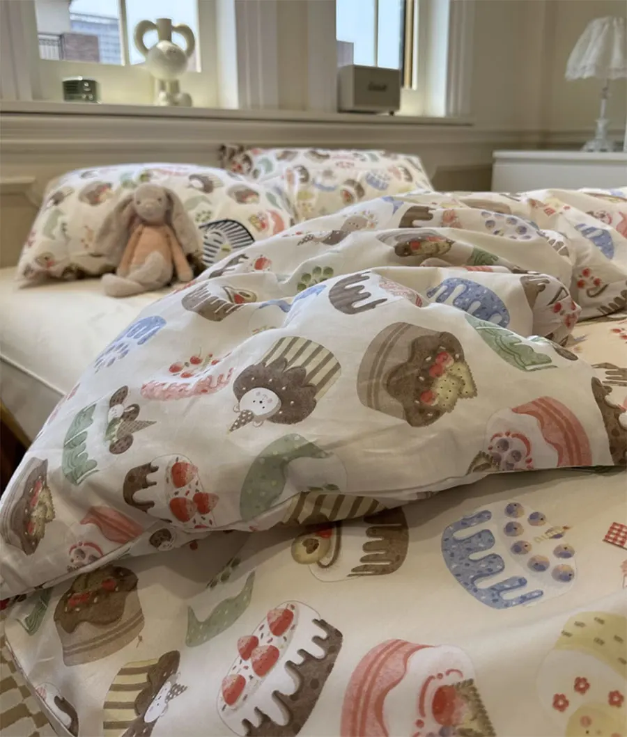 

Комплект детской одежды с милым мультяшным тортом, двойная односпальная двуспальная Симпатичная хлопковая домашняя текстильная простыня, подушка, пододеяльник