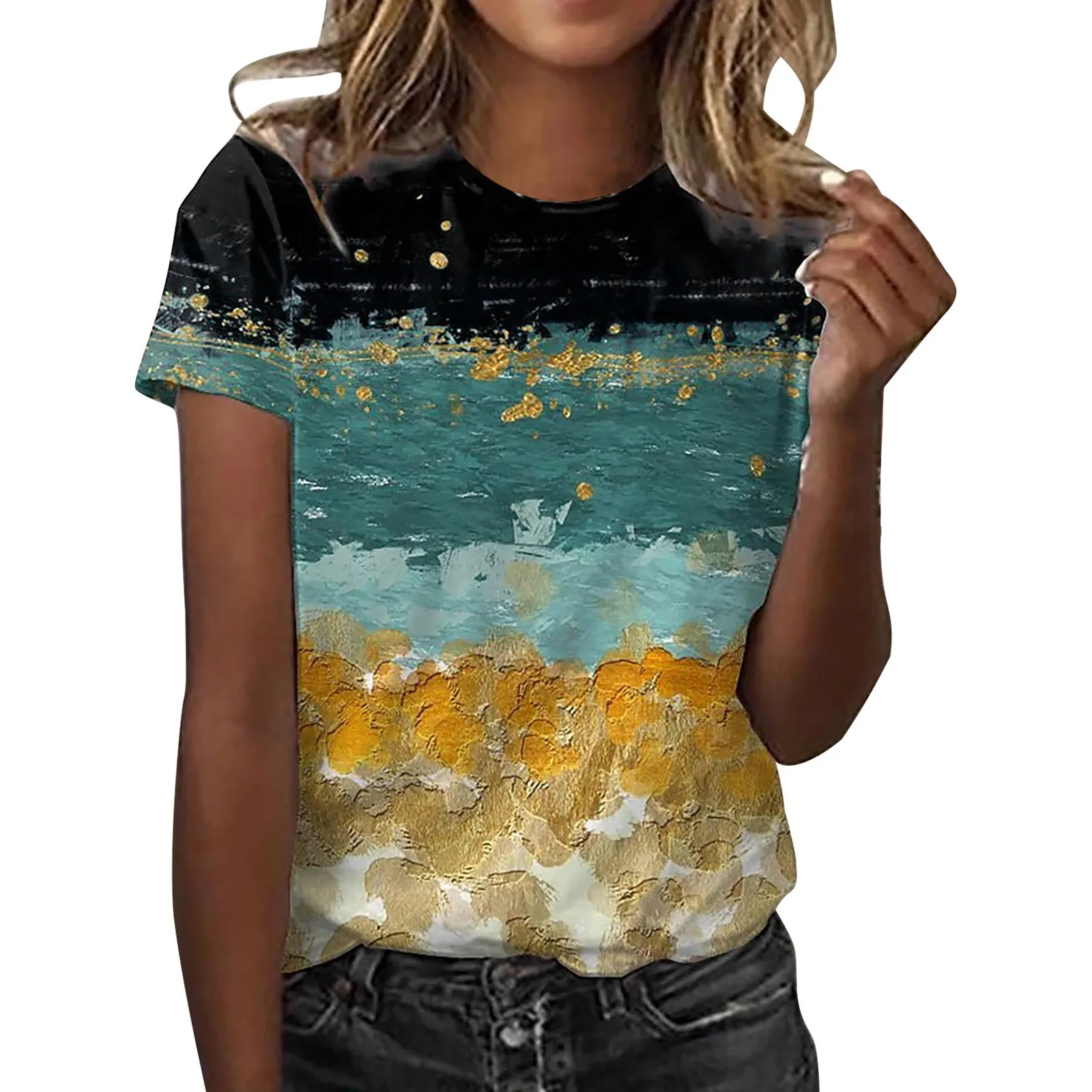 

Женские летние футболки с принтом, топы с круглым вырезом, тренировочные рубашки с коротким рукавом, повседневные свободные футболки, женск...