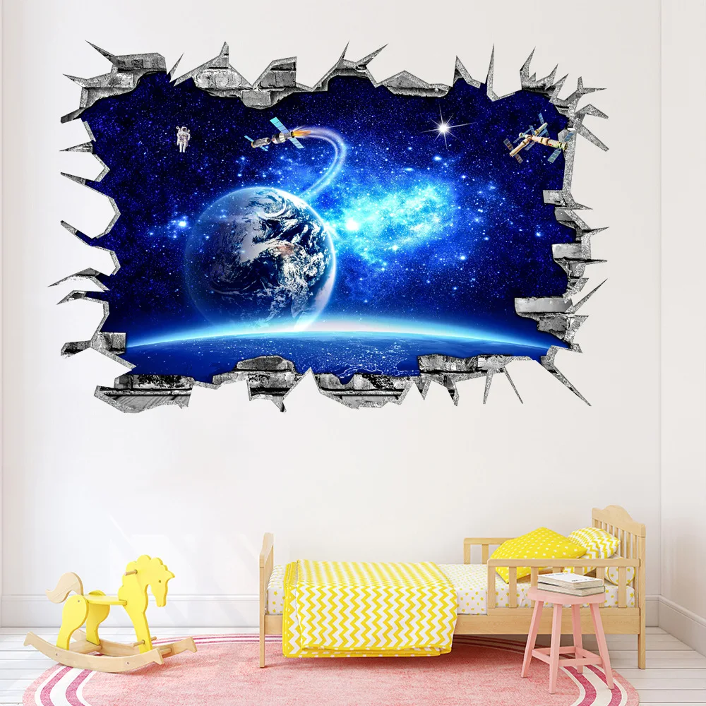 

3D Broken Universe Wall Sticker Stars Space Universe Planet for Kids Boy Room Science Fiction Ornament Interstellar Star Sticker