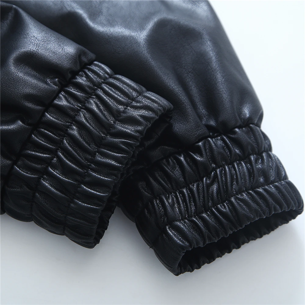 KEYANKETIAN women's black faux leather coat with shoulder pads New street style single breasted PU leather coat with lapels