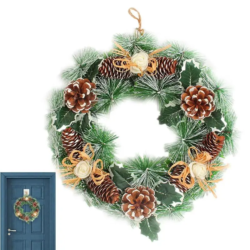 

Рождественский венок, искусственные рождественские венки для входной двери, зимние праздничные венки с сосными листьями, сосновые конусы и...