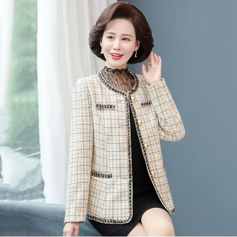 Женский твидовый пиджак в клетку повседневный короткий винтажном стиле размеры