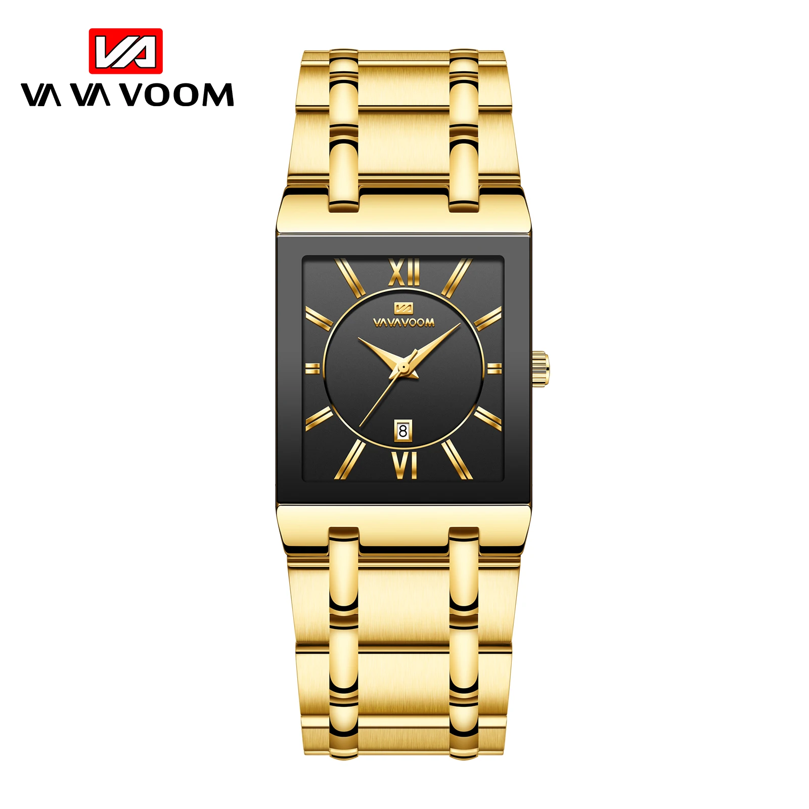 

VA VA VOOM Relogio Masculino Watch Men Square Mens Watches Top Brand Luxury Golden Quartz Stainless Steel Waterproof Wrist Watch