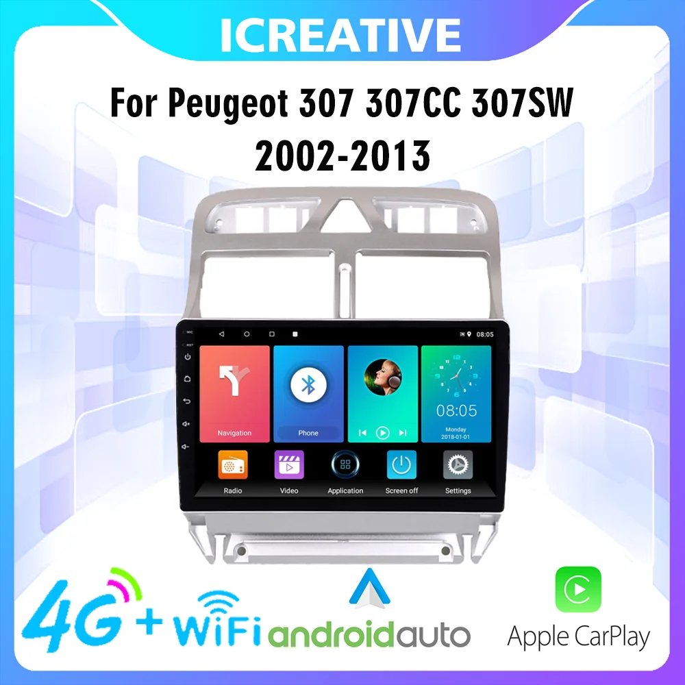 

4G Carplay Android Car GPS Navigation Multimedia Player 2 Din For Peugeot 307 307CC 307SW 2002-2013 Head Unit Auto Stereos