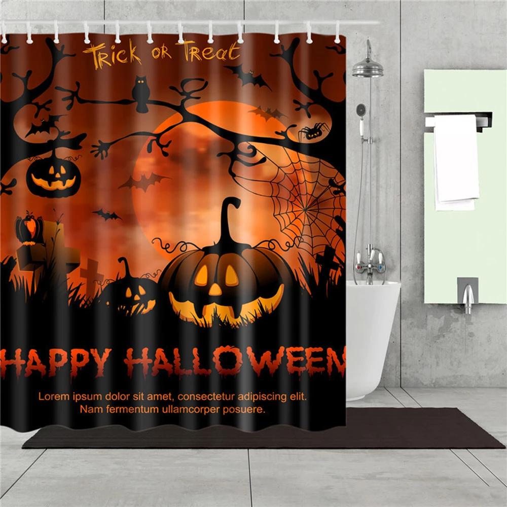 

Занавеска для душа на Хэллоуин, занавеска для ванной комнаты в виде милой Луны, страшного призрака, замка, тыквы, ведьмы, водонепроницаемая т...