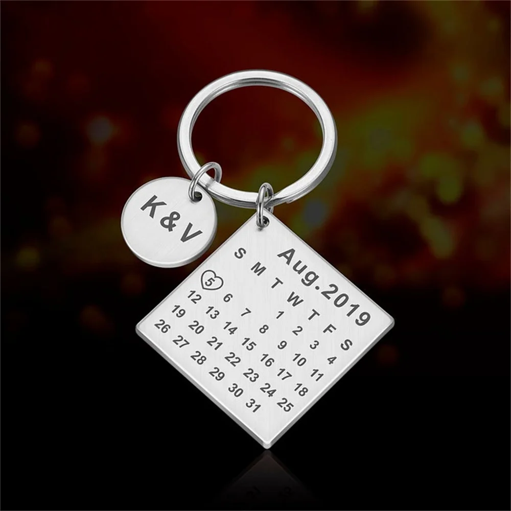 Custom Anniversary Gift Keychain Calendar Stainless Steel Keychain Husband Boyfriend Gift Birthday Gift Wedding Valentine's Day