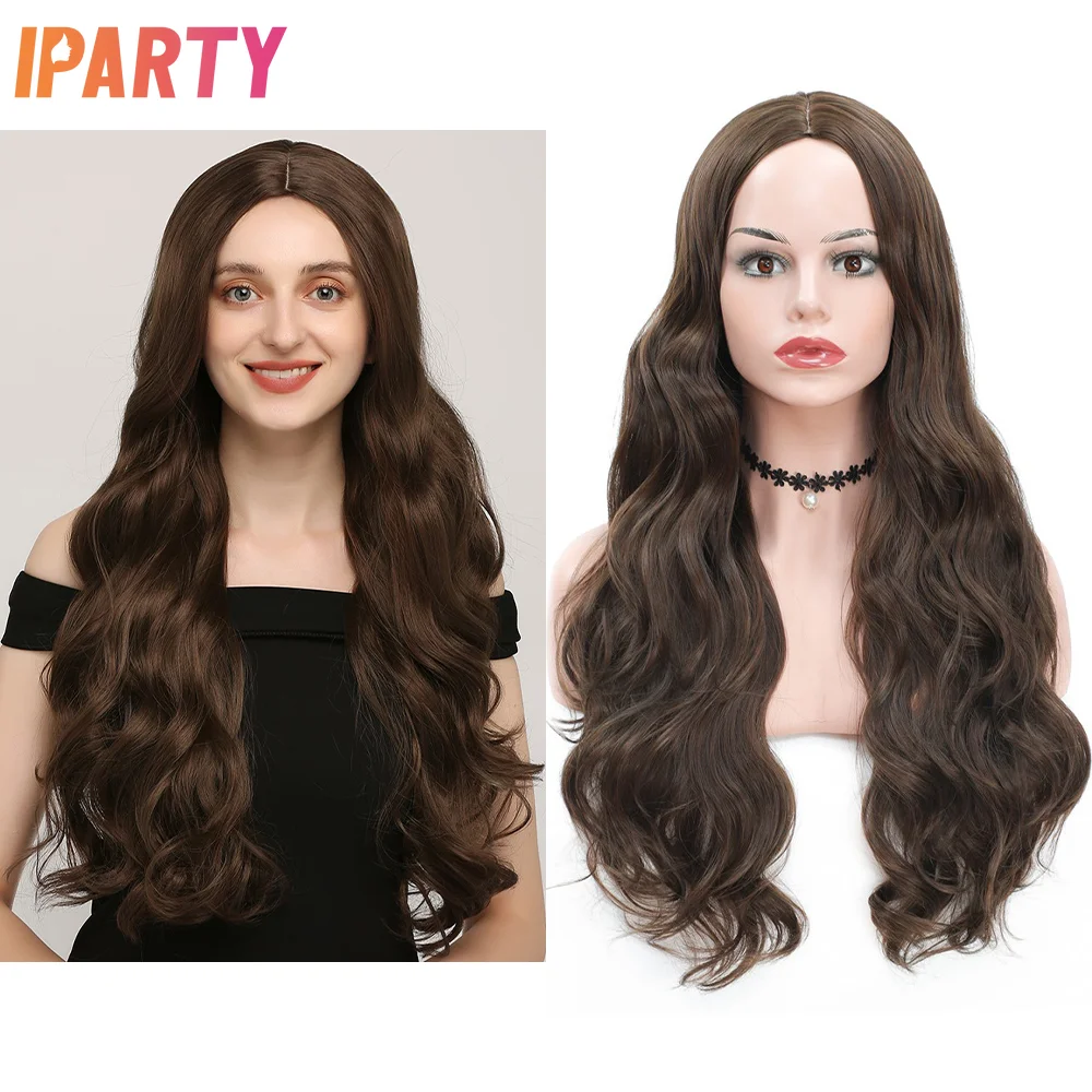 

Парики Iparty синтетические, термостойкие волосы, средней длины, 22 дюйма, темно-коричневые, разные цвета, на выбор