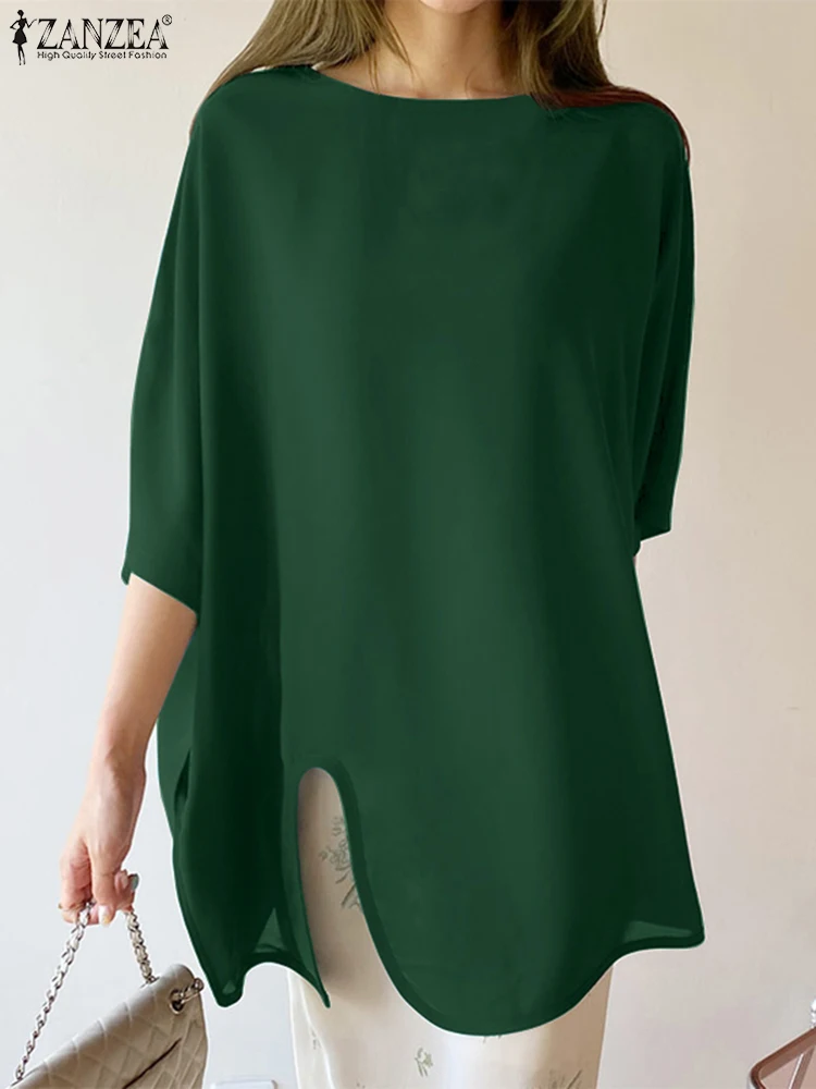 

ZANZEA Short Sleeve Blouse Women Fashion OL Baggy Tops Tunic Casual Solid O Neck Blusa Femininas Oversized Party Chemise Mujer 7
