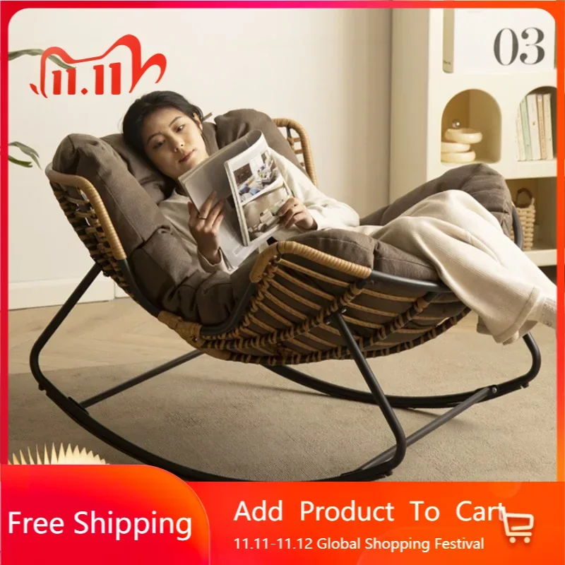 

Luxury Rocking Chaise Lounge Lazy Sofa Balcony Relaxation Chaise Lounge Recliner Rattan Fauteuil Salon Terrace Furniture QF50TY