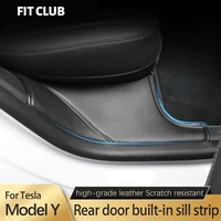 fit club for tesla model y3 rear door sill leather protective anti kick pad hidden protection 3pcs set rear door sill guards