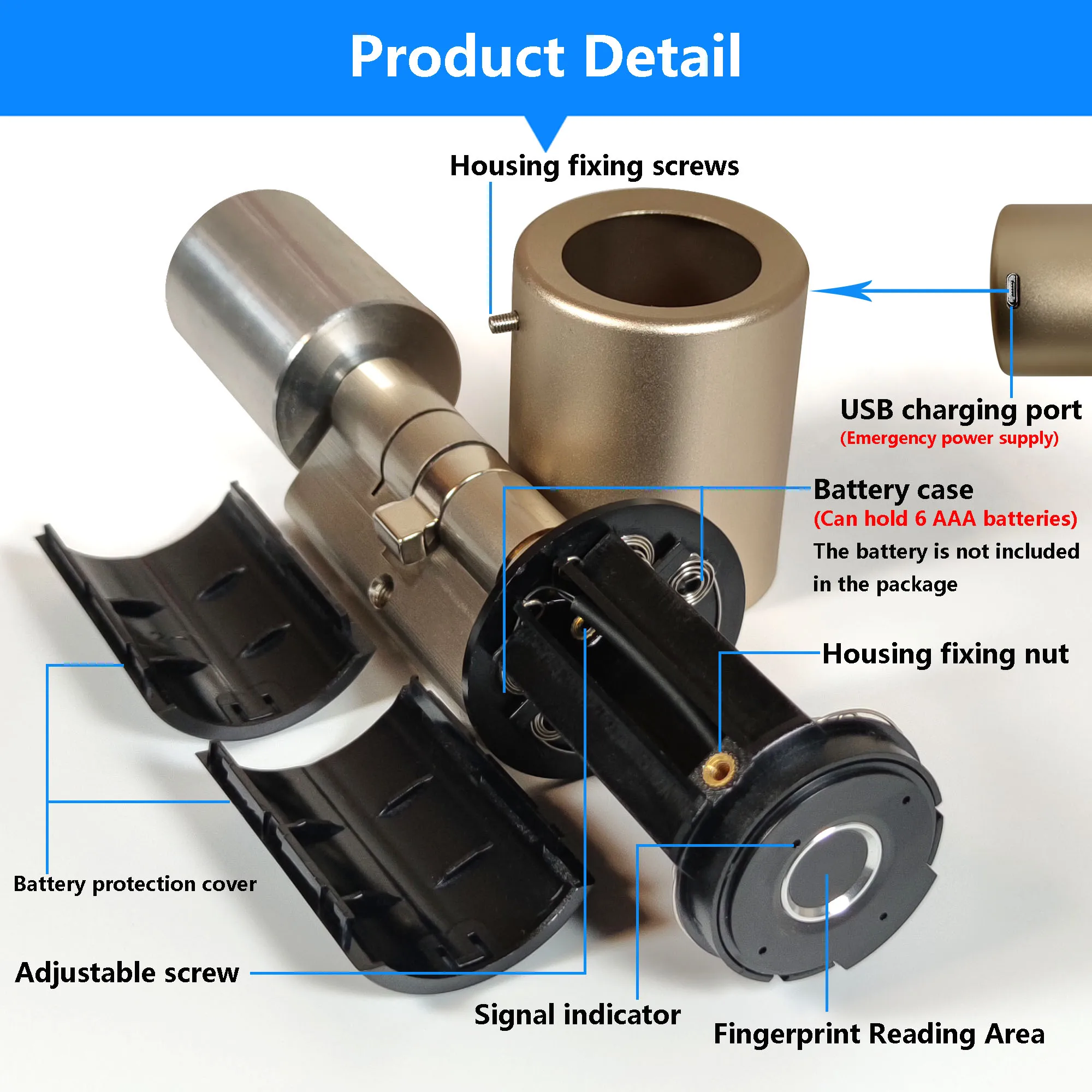 Variable size Fingerprint lock door Smart Outdoor Electronic Cylinder |