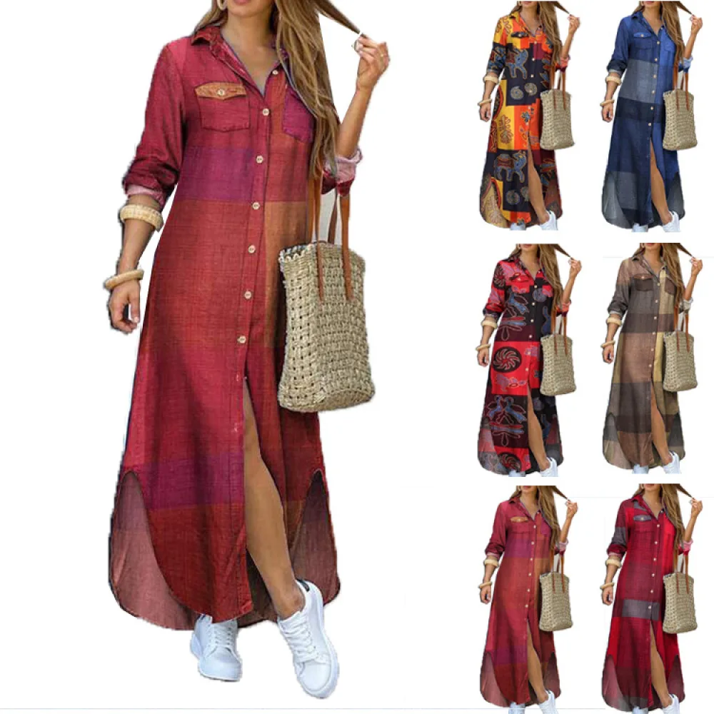 

Женское свободное платье макси с длинным рукавом, повседневное однотонное камуфляжное платье с леопардовым принтом, буквами и цветочным принтом, 2023