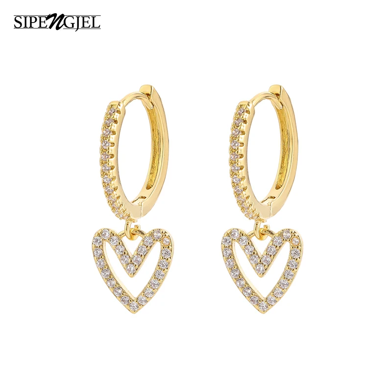 

SIPENGJEL Fashion Sweet Love Heart Hoop Earrings Women's Korea Hollow Geometry Dangle Earrings For Women Accessories Jewelry