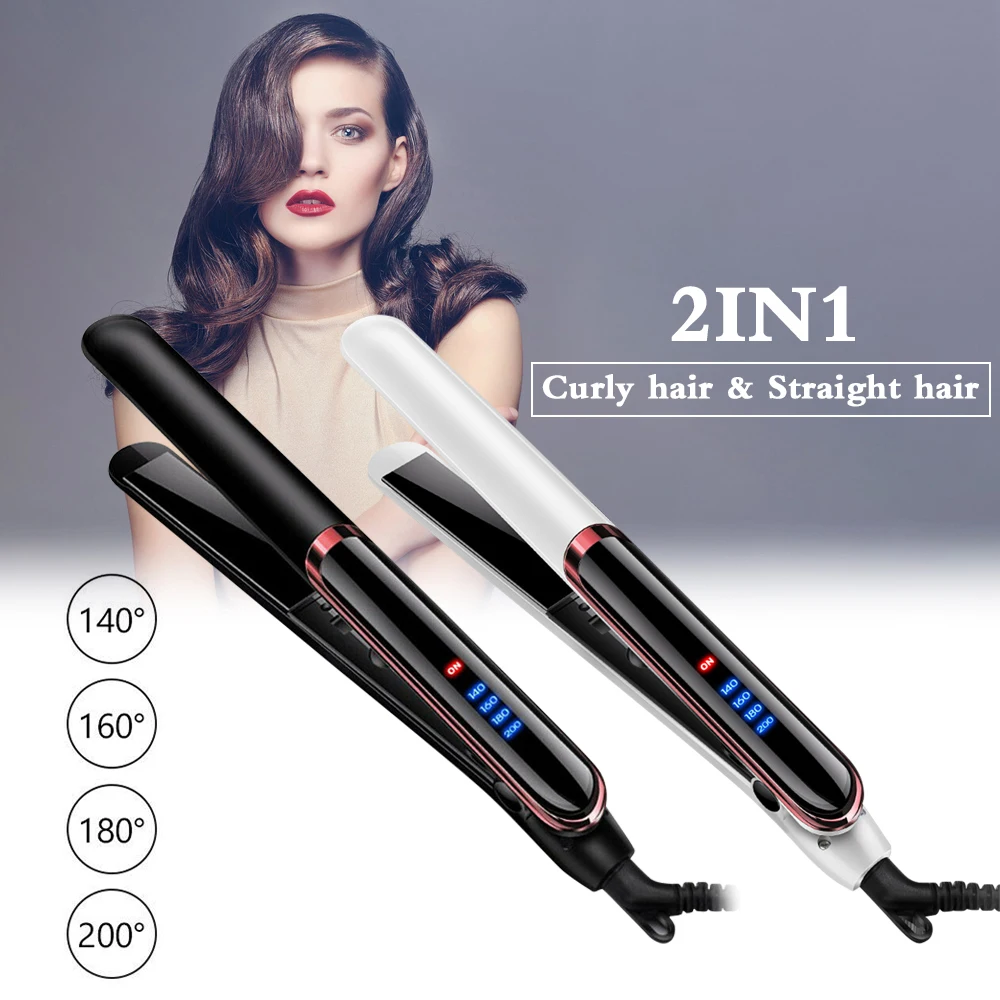 

Electric Hair Straightener Curler Hair Flat LED Temperature Adjustment Heating Hot Comb 2 in 1 Professional Hair Styling Tools