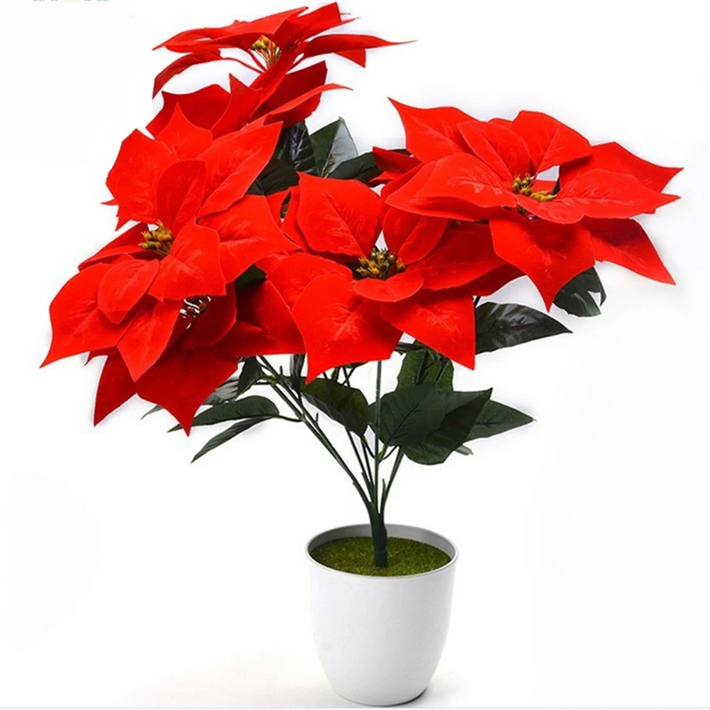 

Artificial Poinsettia Flower Big Red Flowers Head Bouquet Red Poinsettia Bushes Bouquets Christmas Tree Ornaments
