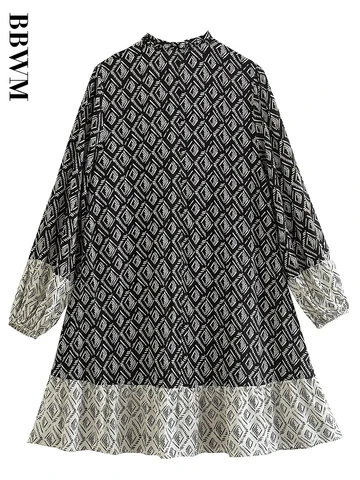 2023 New Women Printing Ruffled Trim Dress Vintage Three Quarters Elegant Loose Chic Female Mini Dresses 2023 New Women Printing Ruffled Trim Dress Vintage Three Quarters Elegant Loose Chic Female Mini Dresses