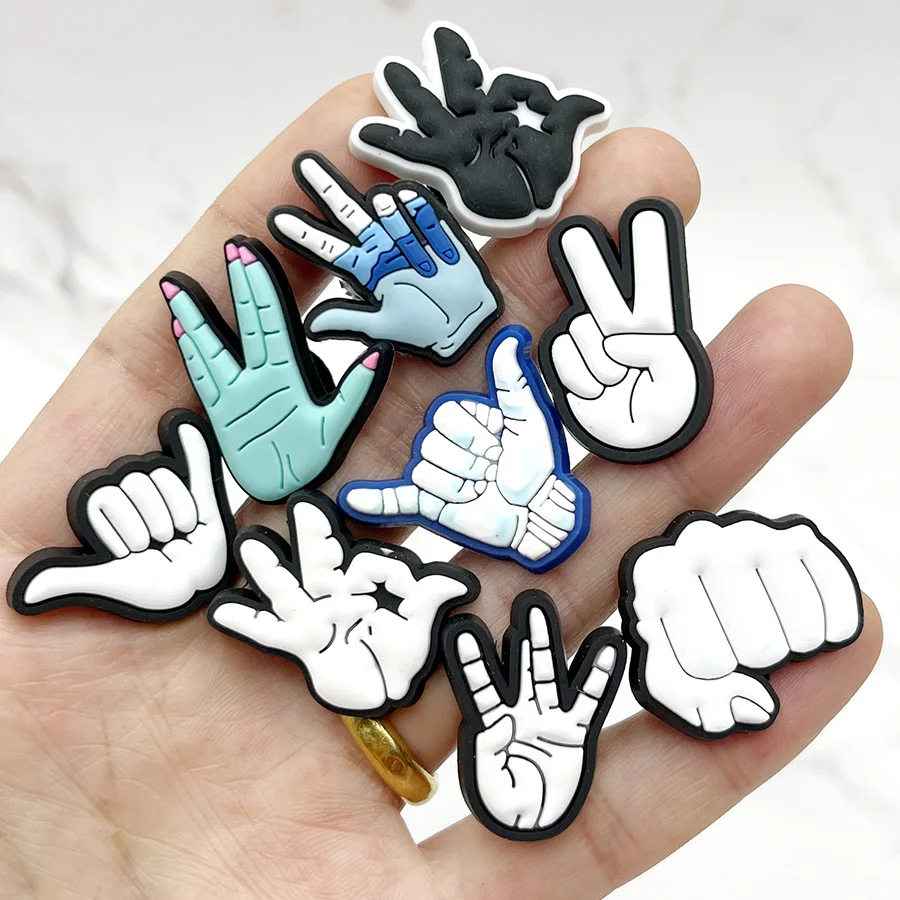 Novelty 1pcs Cartoon Victory Gesture PVC Shoe Charm Accessories Diy Shoe Buckle Decor Flower Fit Pins Croc Charms JIBZ Kid Gift