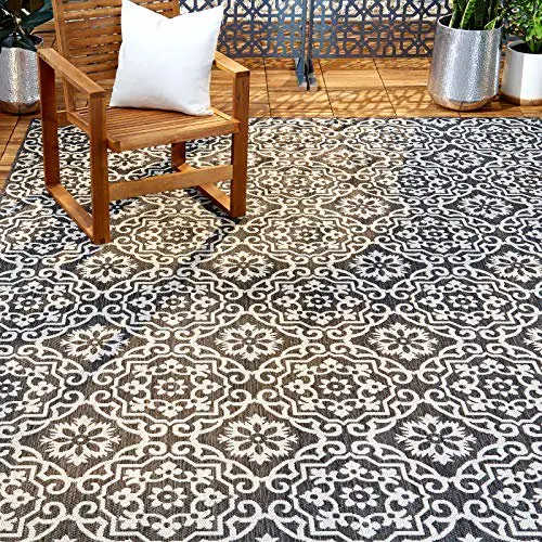 

Patio Country Danica Transitional Geometric Indoor/Outdoor Area Rug, Black/Grey, 5'2"x7'2" for living room