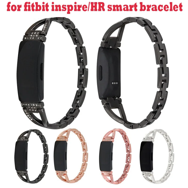 

Suitable for fitbit inspire/HR smart bracelet X-type diamond-encrusted metal watchband rhine-drill metal alloy steel band