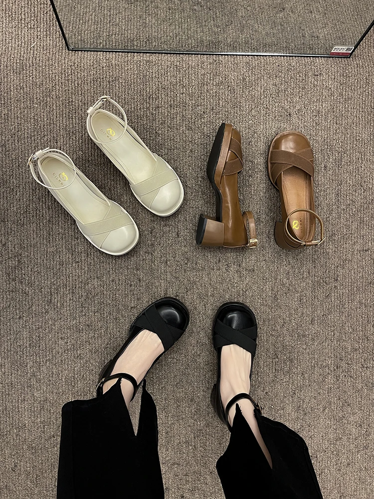 

Туфли женские на блочном каблуке, туфли-лодочки с круглым носком, баскетбольная платформа, универсальные сандалии Мэри Джейн, женские туфли с закрытым носком, на массивной платформе, 2023