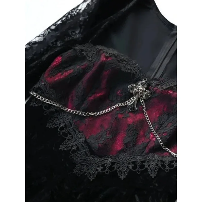 Женское кружевное платье в стиле гранж Y2k готическое облегающее темной академии