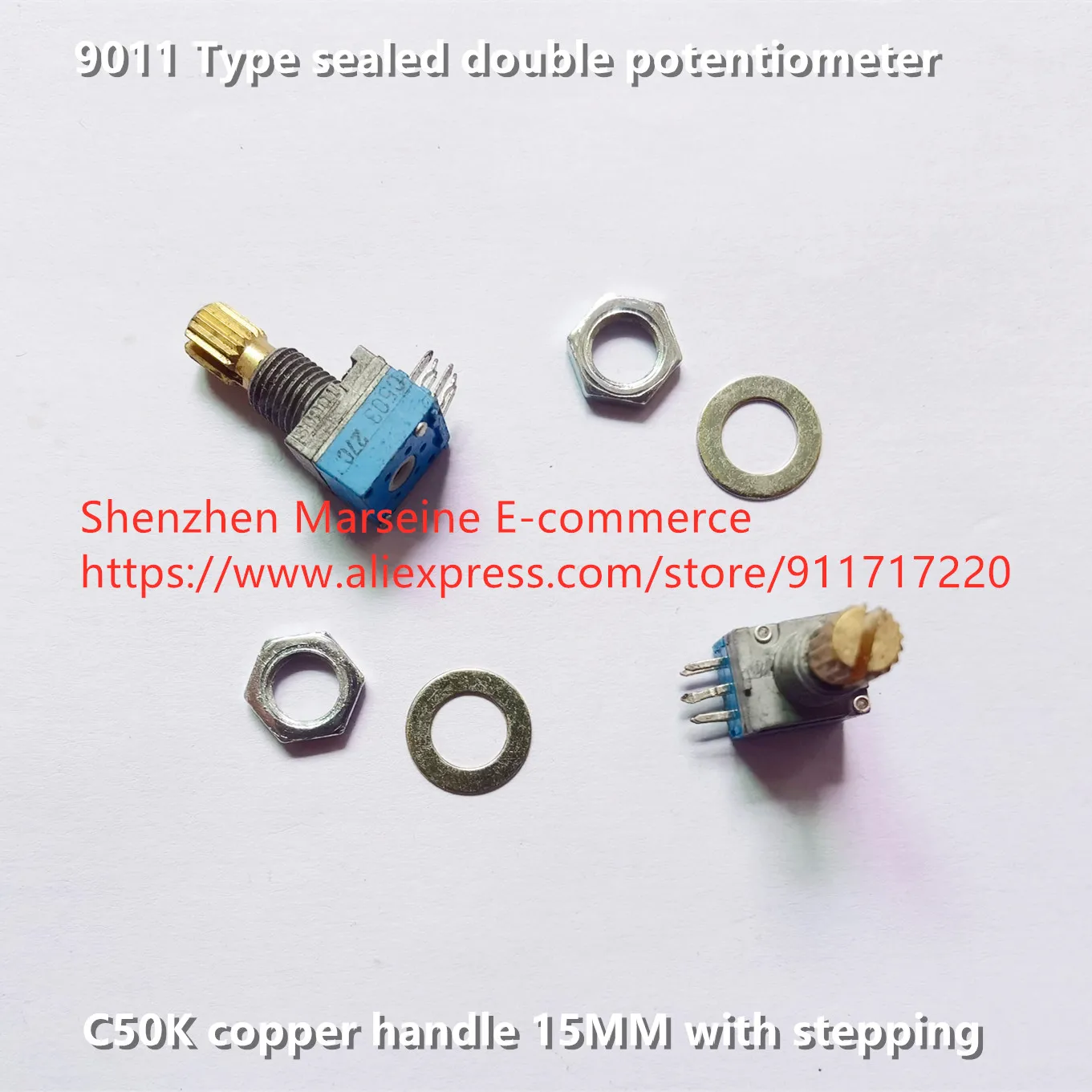 

Original New 100% 9011 Type sealed double potentiometer C50K copper handle 15MM with stepping (SWITCH)
