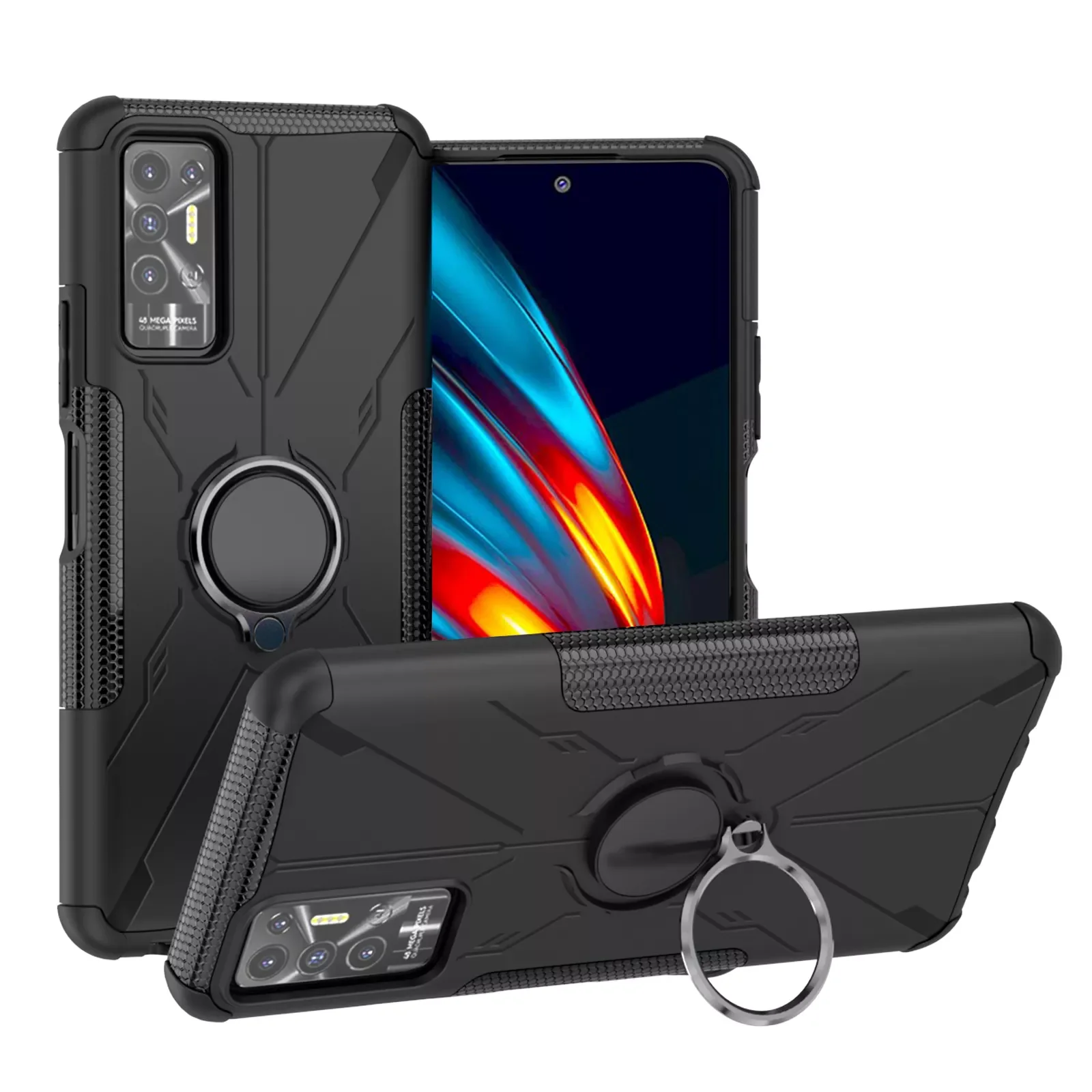 

2022New for Tecno Pova2 Heavy Duty Armor Shockproof Soft TPU with Hard PC Kickstand Ring Holder Case for Tecno Pova 2 LE7