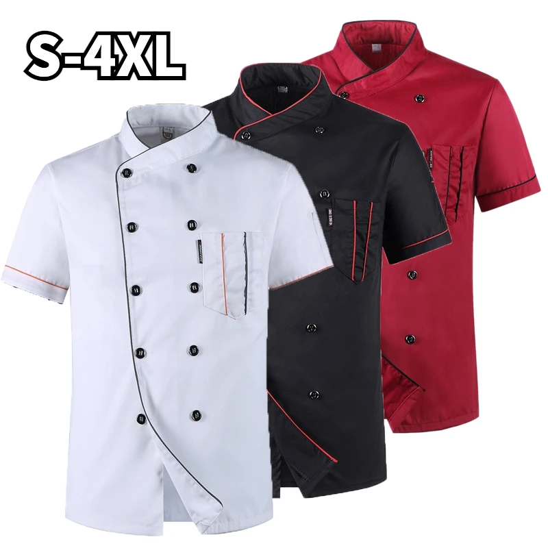 Chef Jacket Short  Sleeve  Cook Coat Barista Baker Work Uniform Waiter Restaurant Hotel Clothes