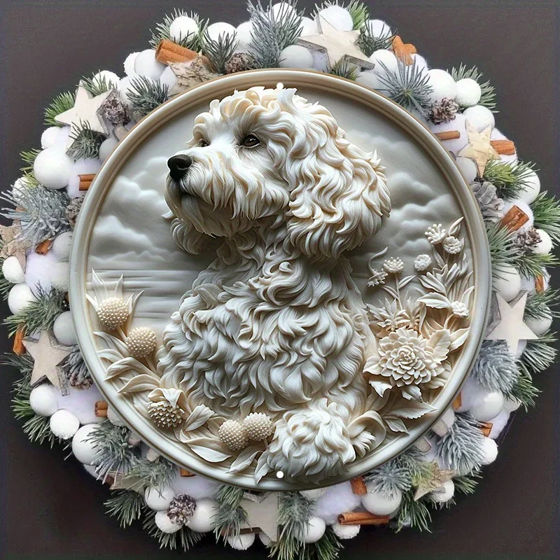 Алюминиевая табличка 3D Пудель с цветами и ягодами