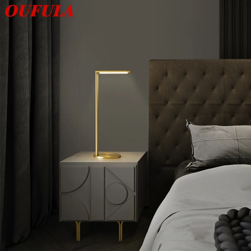 

OUFULA Contemporary Brass Table Lamp LED 3 Colors Creative Simple Gold Desk Light Copper For Home Study Bedroom Bedside