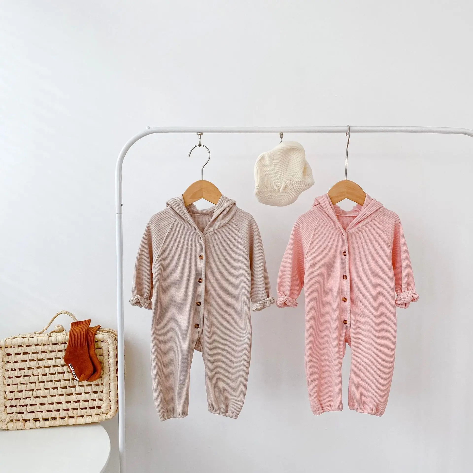 0-24M Baby Jumpsuit Catoon Bear Ears Hooded Baby Boy Girl Clothes Long-sleeved Cotton One-piece Romper Autumn Baby Clothing