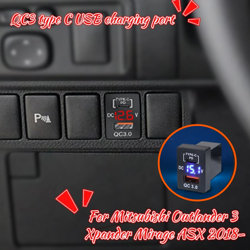 Фото 12 В двойной USB-порт для зарядного устройства Type-C PD, переключатель противотуманных фар для Mitsubishi Outlander 3 Trito 2015 Strada Pajerp Sport, внутренняя отделка №1