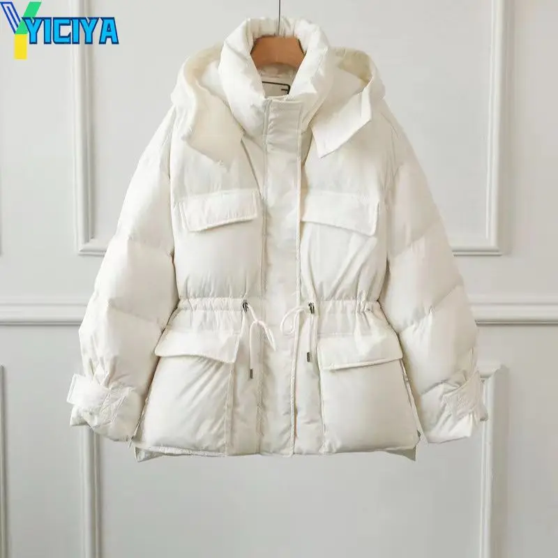 YICIYA Coats Woman Winter 2023 New Streetwear Parkas Jacket Fashion Waist Can Adjust Coat With A Big Hood Thicken Warm Outerwear