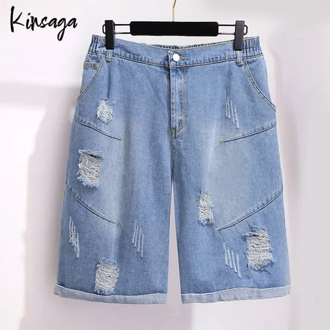 Женские джинсовые Капри с вырезами, до колена, 6xl