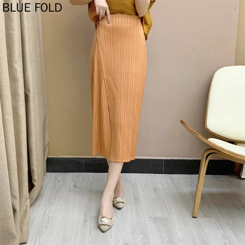 

Miyake Pleat 2022 Spring and Summer New One-button Oblique Pleated Skirt PLEATS Cortas Ropa Mujer Faldas Largas Korean Fashion